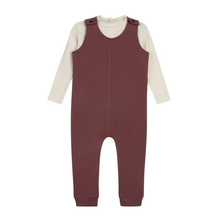 Girls Bodysuit & Overalls – Cream Burgundy – Bird Seam