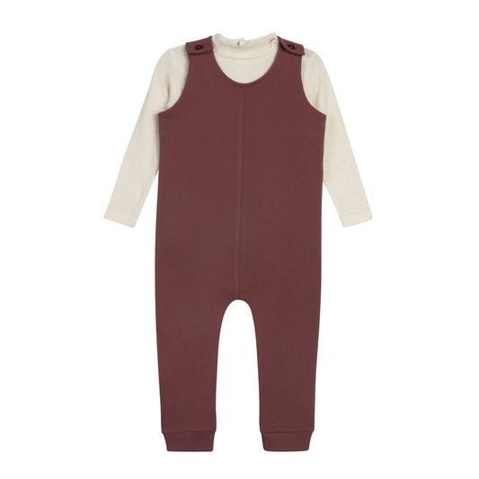 Girls Bodysuit & Overalls – Cream Burgundy – Bird Seam