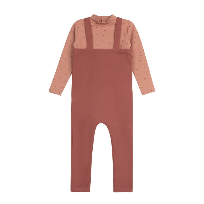 Girls Bodysuit & Overalls – Pink – Clover Print