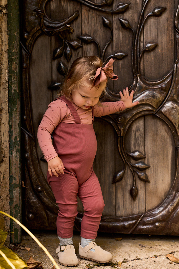 Girls Bodysuit & Overalls – Pink – Clover Print