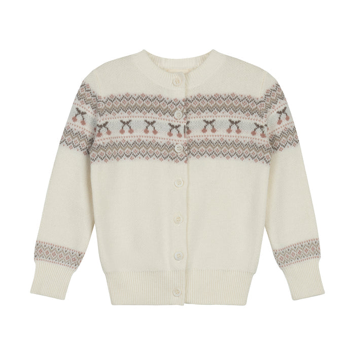 Girls Cardigan – Ivory Mauve – Fair Isle
