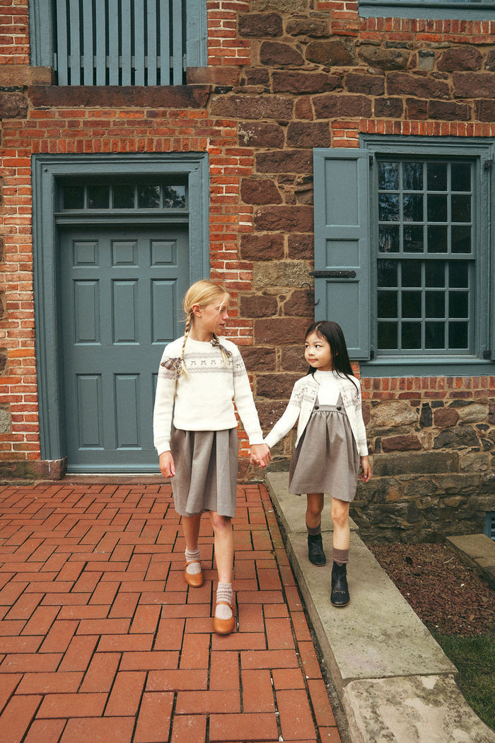 Girls Cardigan – Ivory Mauve – Fair Isle