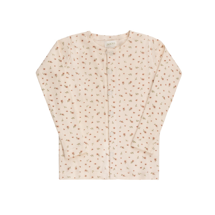 Girls Cardigan – Ivory Pink – Floral Rib