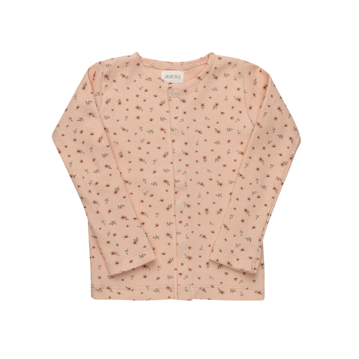 Girls Cardigan – Pink – Floral Rib