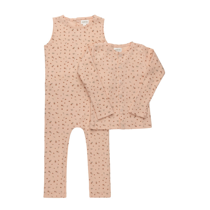 Girls Cardigan – Pink – Floral Rib