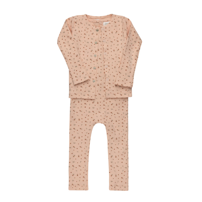 Girls Cardigan – Pink – Floral Rib