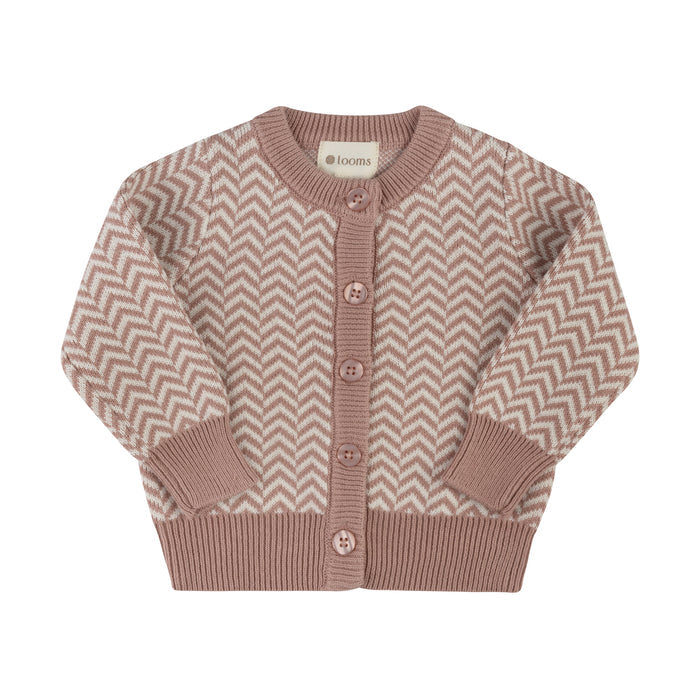 Girls Cardigan – Pink – Herringbone