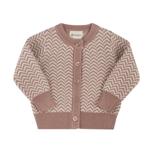 Girls Cardigan – Pink – Herringbone