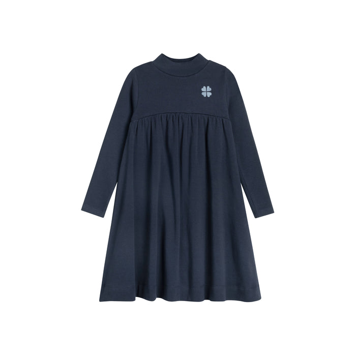 Girls Dress – Navy/Blue – Embroidered Clover