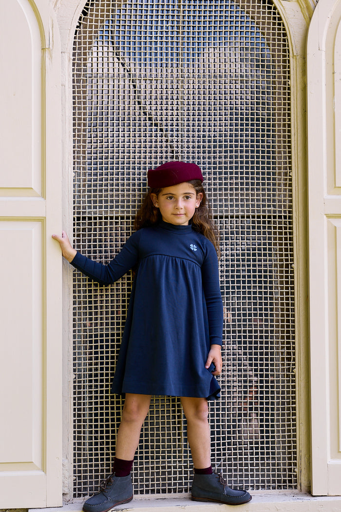 Girls Dress – Navy/Blue – Embroidered Clover