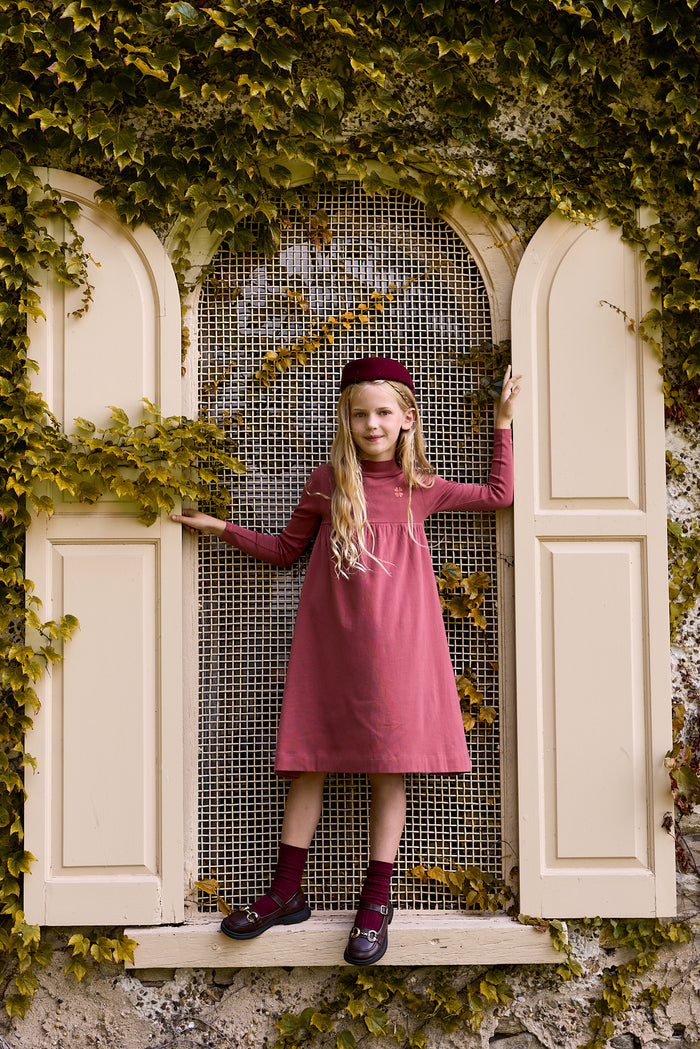 Girls Dress – Pink – Embroidered Clover