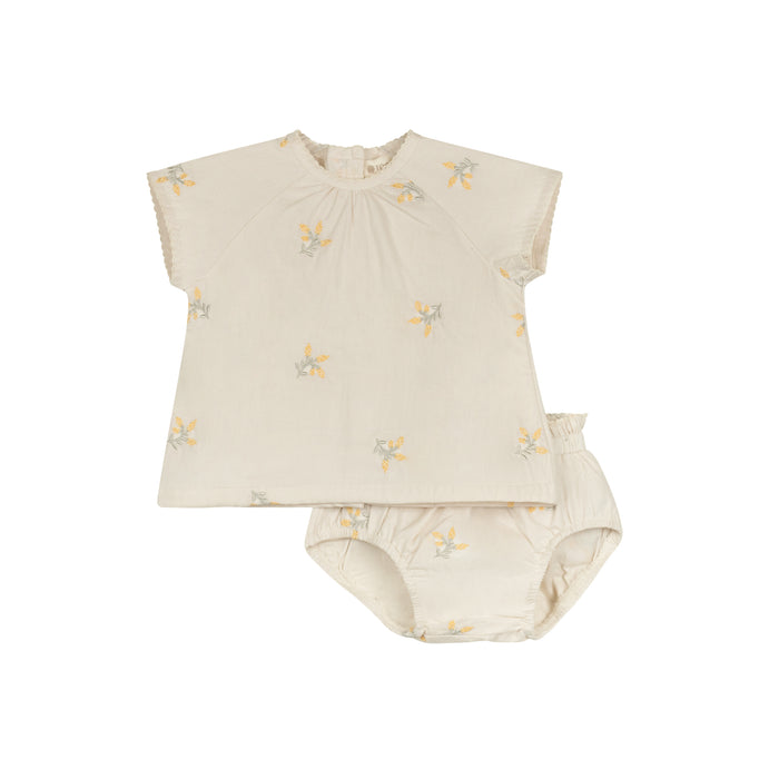 Girls Embroidered Floral 2 Piece Set – Ivory – Holland Collection