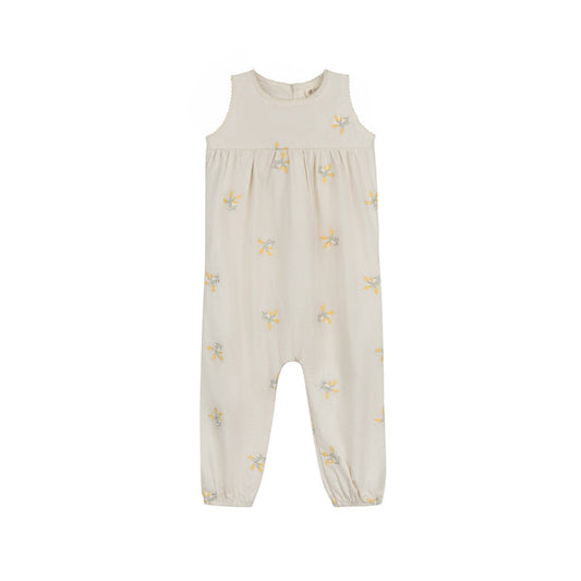 Girls Embroidered Floral Long Romper – Ivory – Holland Collection