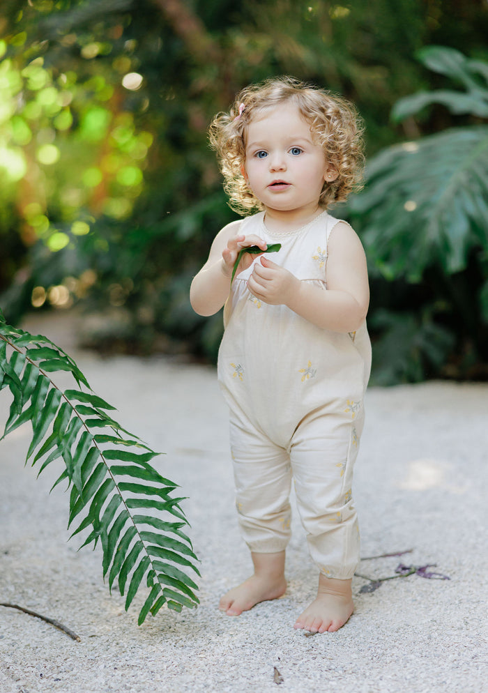 Girls Embroidered Floral Long Romper – Ivory – Holland Collection