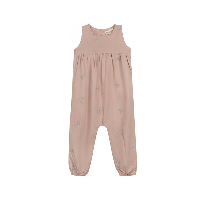 Girls Embroidered Floral Long Romper – Pink – Holland Collection