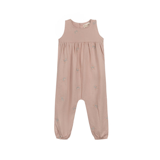Girls Embroidered Floral Long Romper – Pink – Holland Collection
