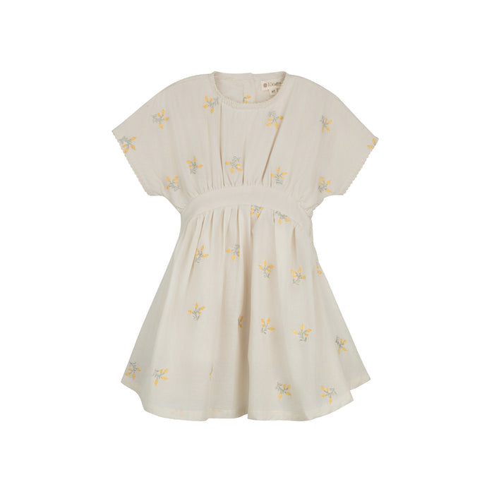 Girls Embroidered Floral Short Sleeve Dress – Ivory – Holland Collection