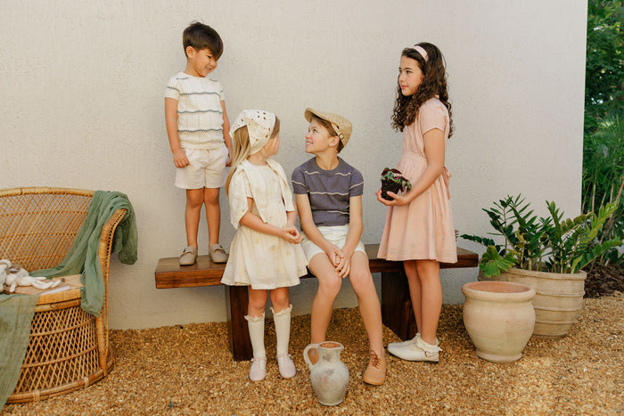 Girls Embroidered Floral Short Sleeve Dress – Ivory – Holland Collection