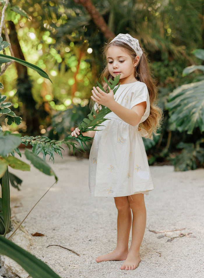 Girls Embroidered Floral Short Sleeve Dress – Ivory – Holland Collection