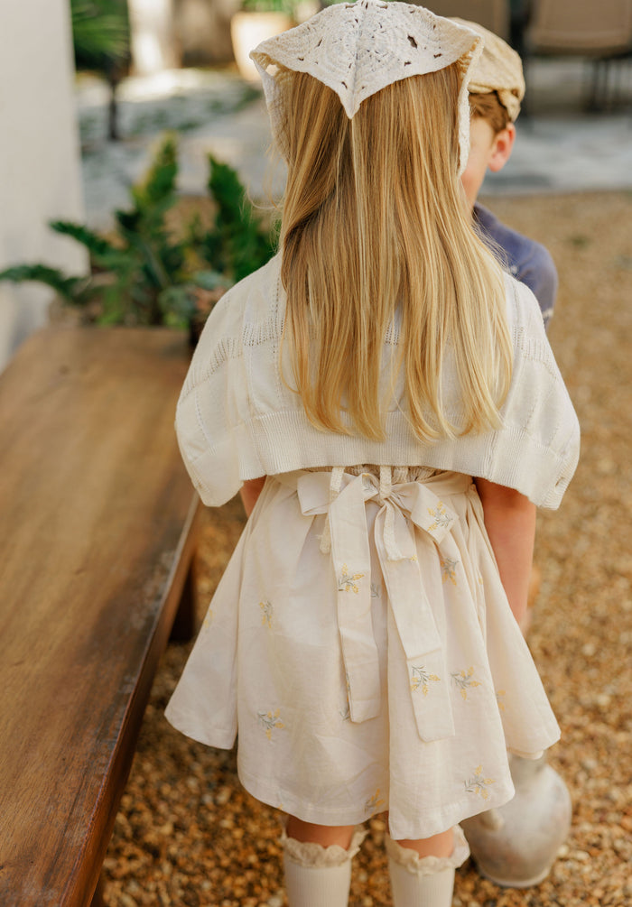 Girls Embroidered Floral Short Sleeve Dress – Ivory – Holland Collection