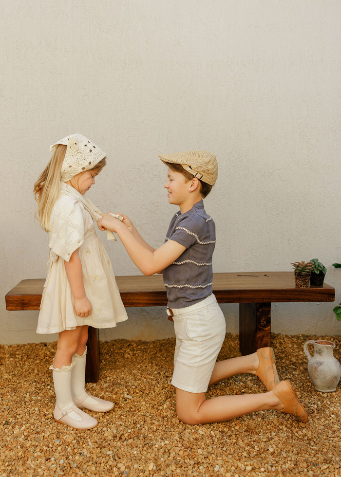 Girls Embroidered Floral Short Sleeve Dress – Ivory – Holland Collection
