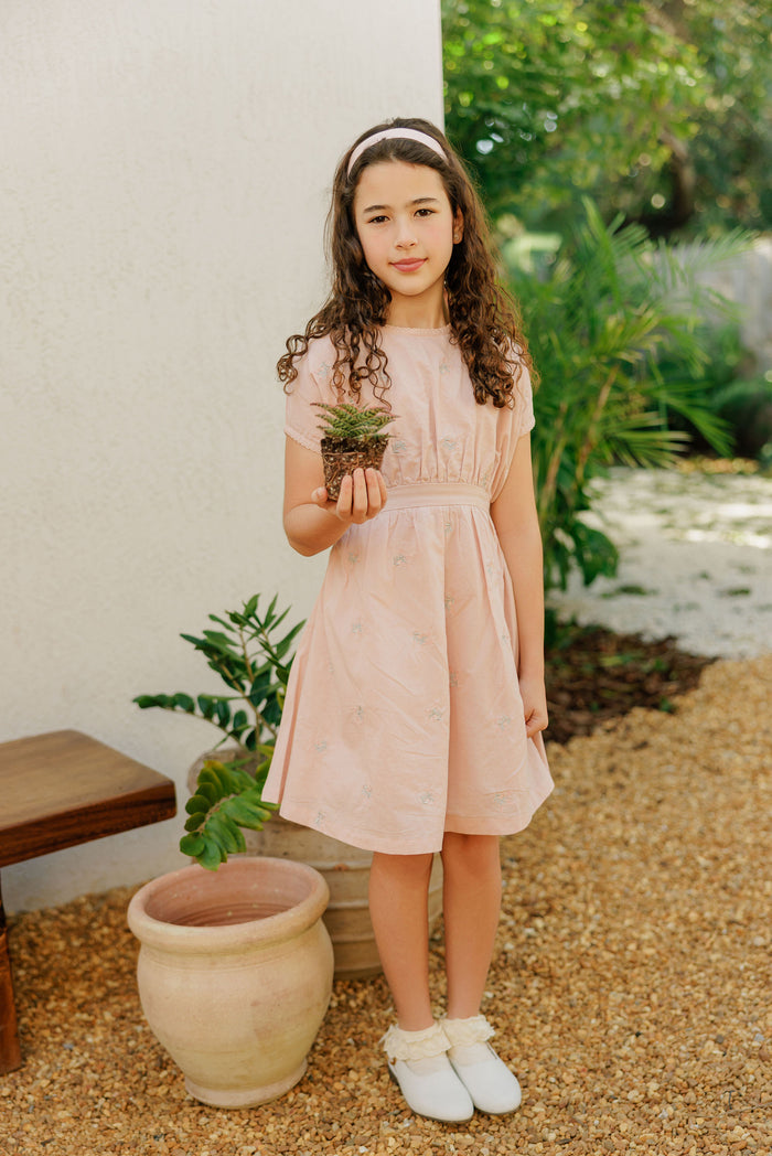 Girls Embroidered Floral Short Sleeve Dress – Pink – Holland Collection