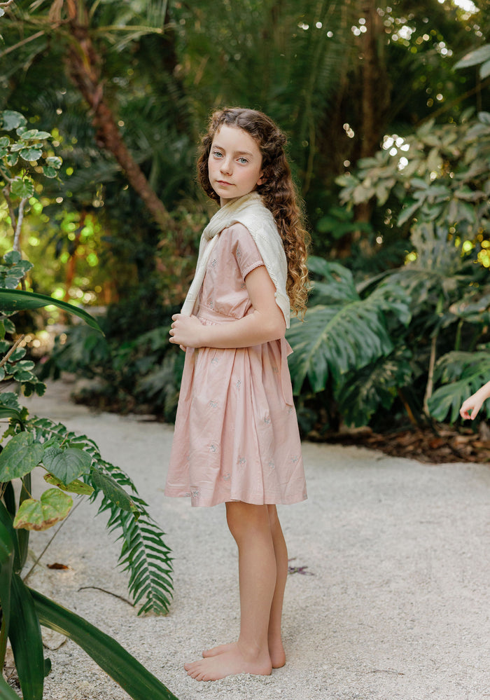 Girls Embroidered Floral Short Sleeve Dress – Pink – Holland Collection