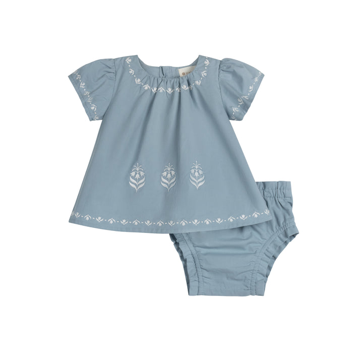 Girls Embroidered Trim 2 Piece Set – Blue – Keepsake Collection