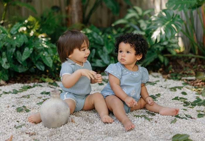 Girls Embroidered Trim 2 Piece Set – Blue – Keepsake Collection