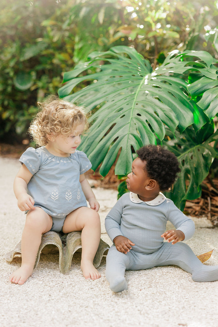 Girls Embroidered Trim 2 Piece Set – Blue – Keepsake Collection