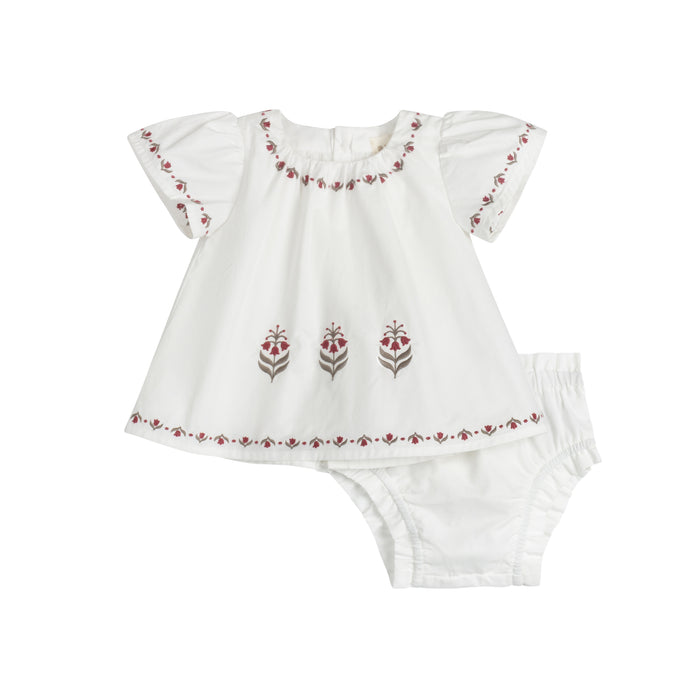 Girls Embroidered Trim 2 Piece Set – Ivory – Keepsake Collection