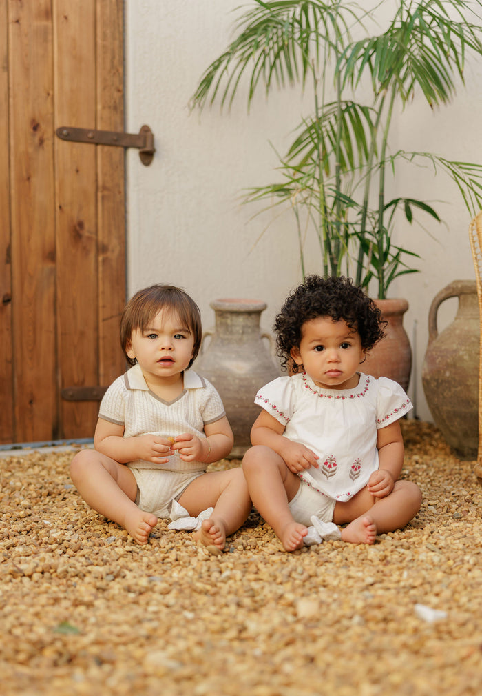 Girls Embroidered Trim 2 Piece Set – Ivory – Keepsake Collection
