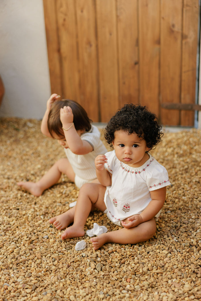 Girls Embroidered Trim 2 Piece Set – Ivory – Keepsake Collection