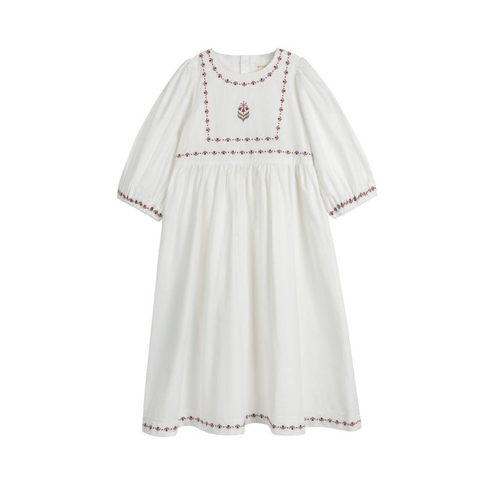 Girls Embroidered Trim Dress – Ivory – Keepsake Collection