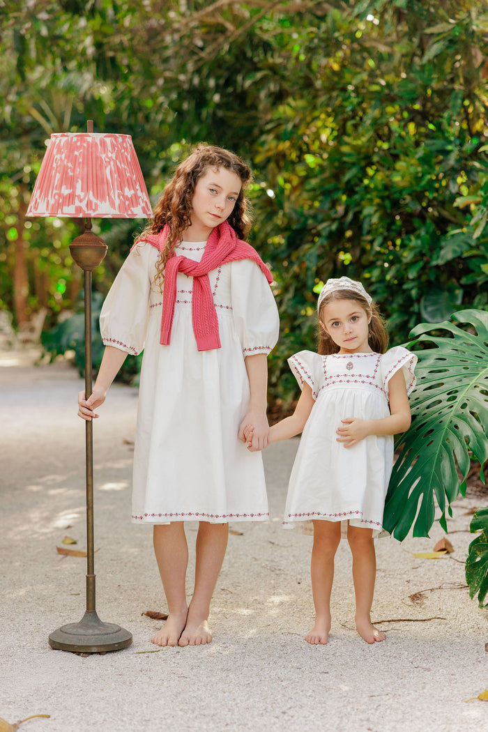 Girls Embroidered Trim Dress – Ivory – Keepsake Collection