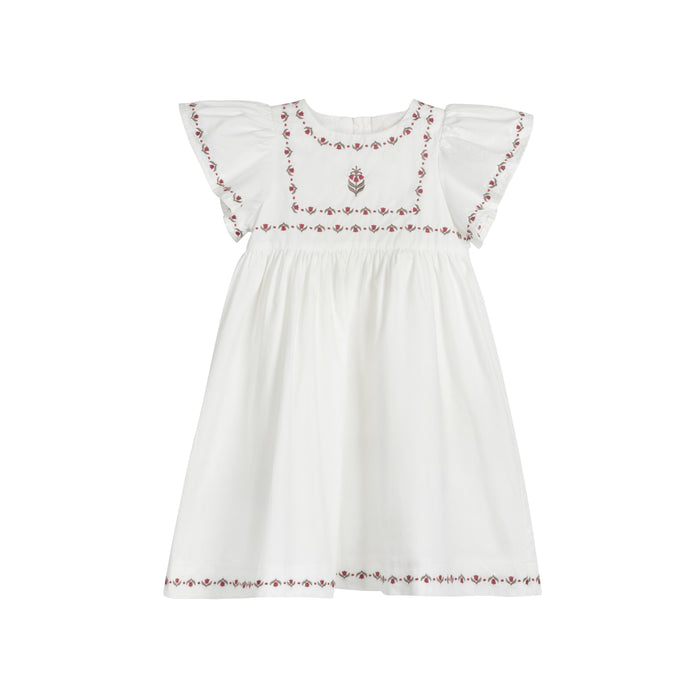 Girls Embroidered Trim Short Sleeve Dress – Ivory – Keepsake Collection