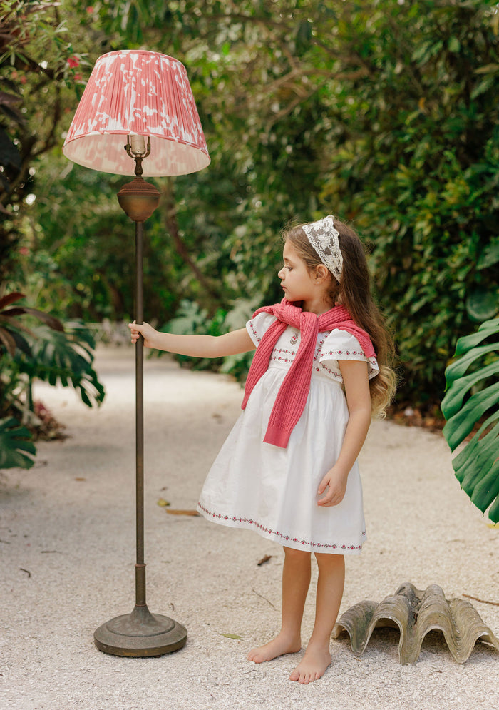 Girls Embroidered Trim Short Sleeve Dress – Ivory – Keepsake Collection