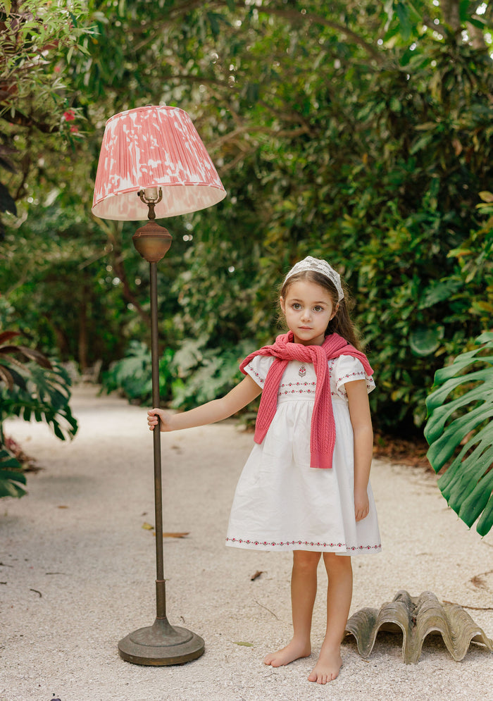 Girls Embroidered Trim Short Sleeve Dress – Ivory – Keepsake Collection