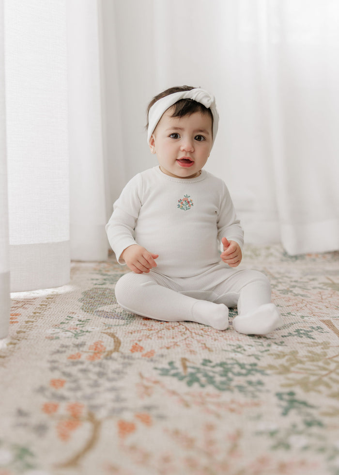 Girls Headband - Ivory - Embroidered Florals