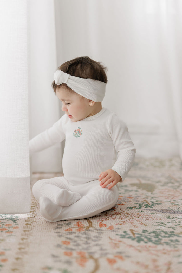 Girls Headband - Ivory - Embroidered Florals