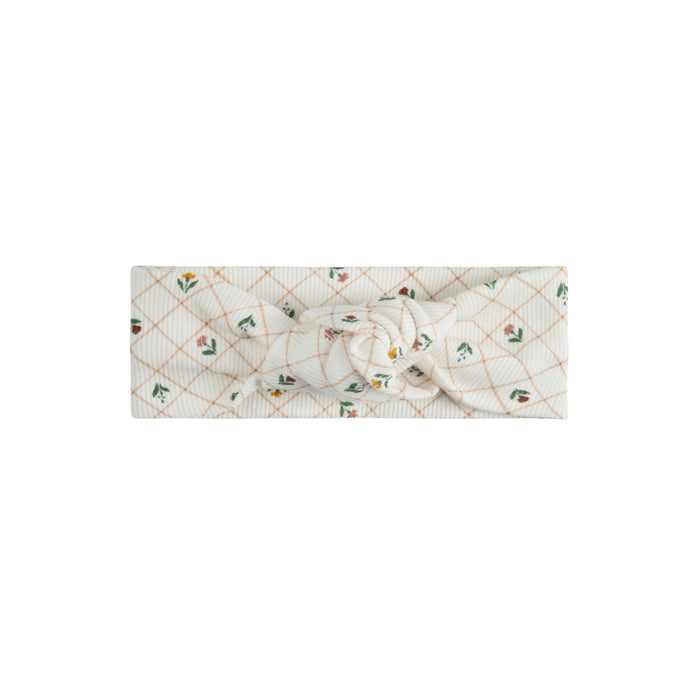 Girls Headband - Ivory - Floral Grid