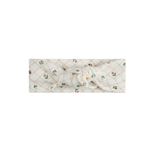 Girls Headband - Ivory - Floral Grid