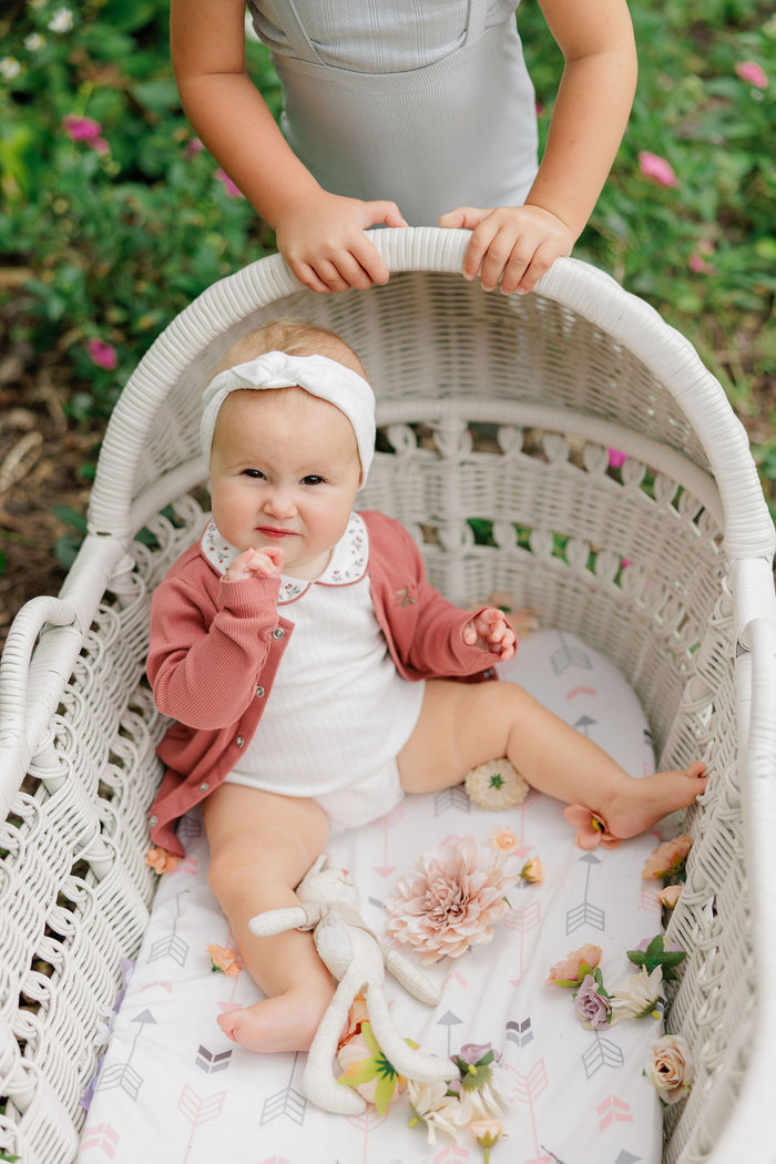 Girls Headband – Ivory Pink – Embroidered