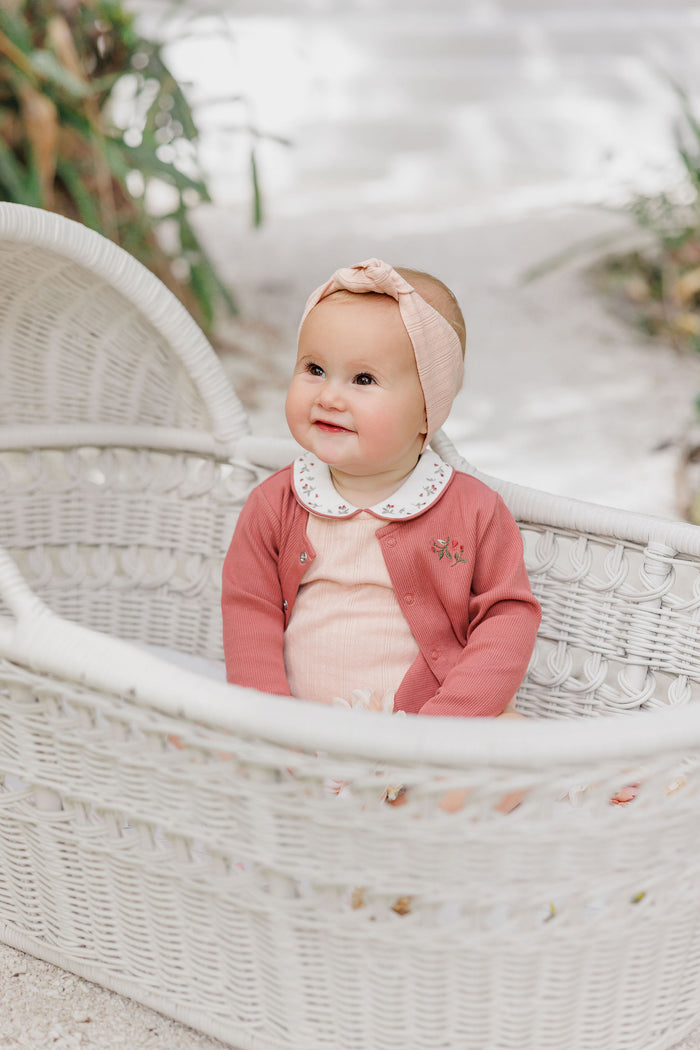 Girls Headband – Pink – Embroidered