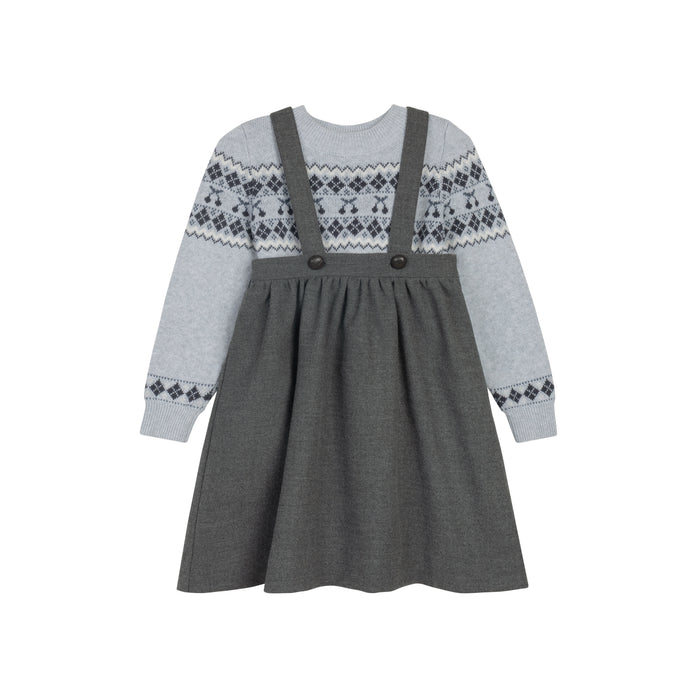 Girls Jumper – Grey / Blue – Fair Isle