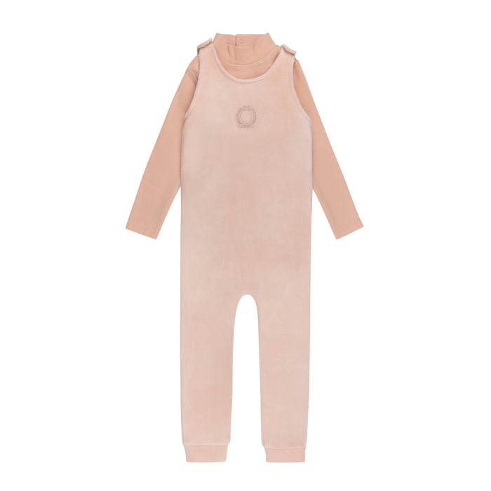 Girls Mockneck Bodysuit & Overall – Pink – Metallic Crest