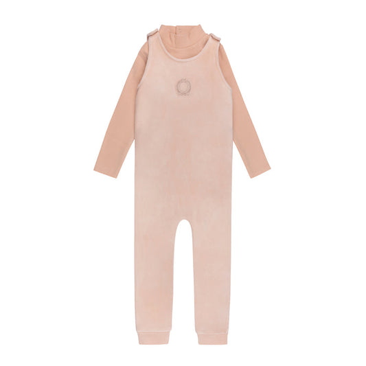 Girls Mockneck Bodysuit & Overall – Pink – Metallic Crest