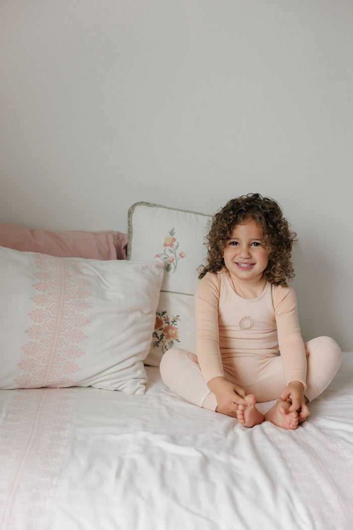 Girls Mockneck Bodysuit & Overall – Pink – Metallic Crest