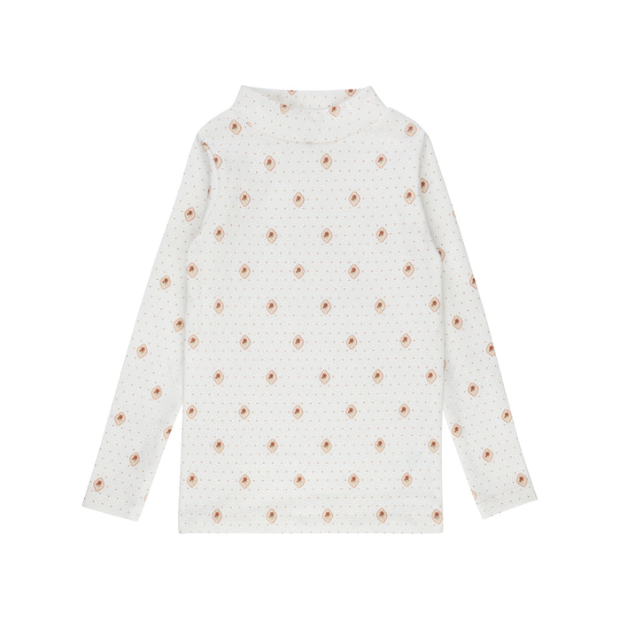 Girls Mockneck – Ivory Pink – Floral Dot