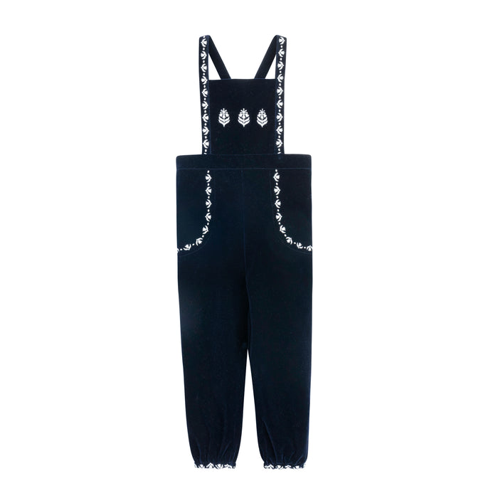Girls Overalls – Navy – Embroidered Trim